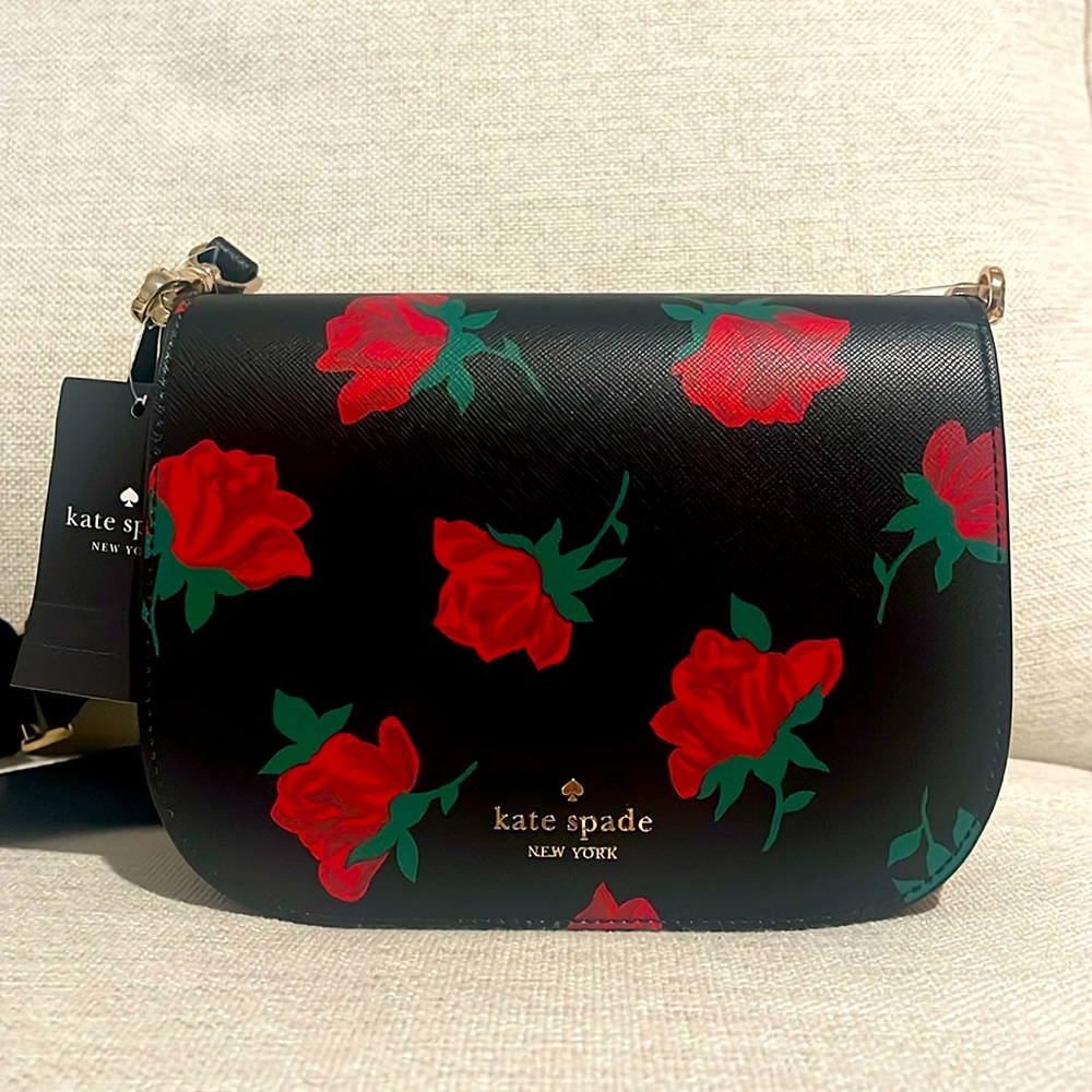 KATE SPADE Madison Rose Toss Printed Saddle Bag